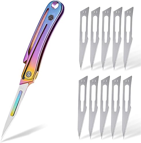 KeyUnity KK07HM Mini Titan klappbar Skalpellmesser mit #11 austauschbaren Klingen,EDC-Multitool scalpel klappmesser mit Taschenclip, für Angeln Camping Notfall DIY Basteln, Farbig - Cheap-Us