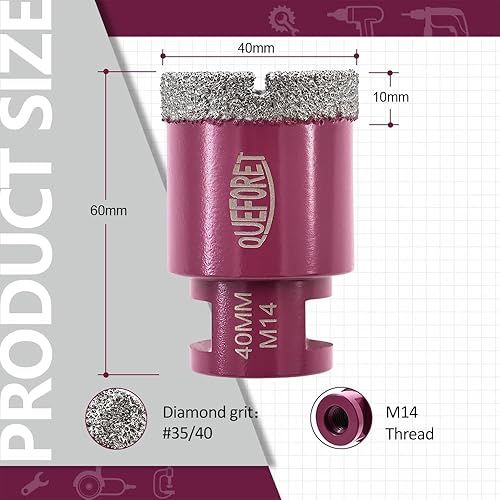 QUEFORET Diamant Fliesenbohrer Set 6mm x M14-5 Stücke Bohrkronen für Fliesen Keramik Porzellan Marmor Granit, für Winkelschleifer - Cheap-Us