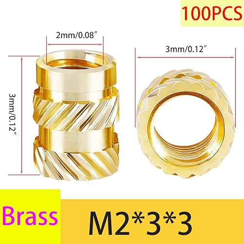Qrity 100 Stück Gewindeeinsatz, Messing Rändelmuttern, Gewindeeinsatz Einbettmutter Sortiment Kit, für Kunststoffteile für 3D-Drucker Teile, M3 x 8mm x 5mm - Cheap-Us
