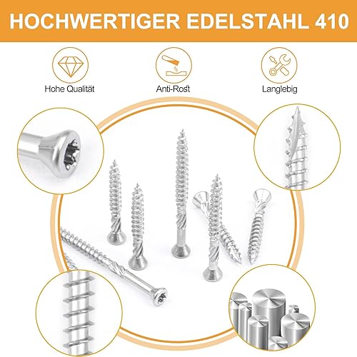 VIGRUE Terrassenschrauben 5x60 300 Stück Dielenschrauben Set 5x40mm, 5x50mm, 5x60mm, 5x70mm, Edelstahl Gehärtet C1 Schrauben, Torx 25, inkl. Edelstahl Bit - Cheap-Us