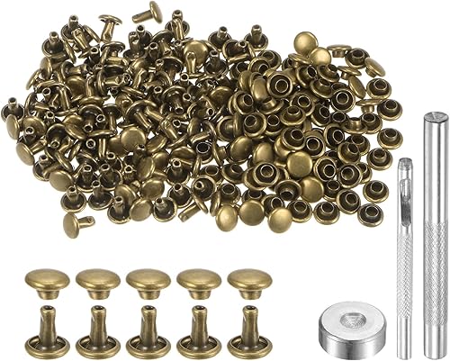 QUARKZMAN 200 Sets Ledernieten, 6 x 6 mm, Metall, Doppelkappe, Nieten, Druckknöpfe, Nieten, Verschlüsse mit 3 Setzwerkzeugen, Nieten für Lederhandwerk, DIY, Reparatur, Dekoration, Bronze - Cheap-Us