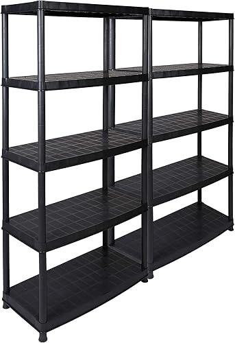 Kreher 2 Stück XXL Kunststoffregal, Schwerlastregal, Kellerregal 5 Böden, Schwarz, max. 350 kg Traglast pro Regal. TÜV Rheinland - Cheap-Us