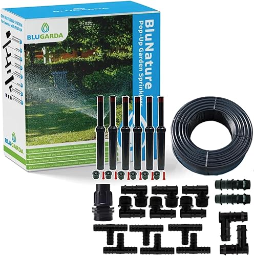 BluGarda - BluNature Pop-Up Bewässerungssprinkler für den Garten - Rasenbewässerung Sprinklersystem Kit - Pop-up Sprinkler mit Sprühköpfen Set für Rasenflächen bis zu 70m2 - Cheap-Us