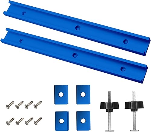 2 Stück T-Führungsschiene-Klemmschienen aus Aluminiumlegierung, 400mm T-Slot Track Gehrungsschiene Set, T Nut Gleitschiene mit M8/M6 Schieber, Montageschiene Gleitschiene (Blau) - Cheap-Us