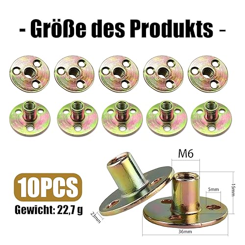 10er-Satz M10-Muttern, T-Flansch-Muttern, Einschraubmuttern, Rundfuß, Einpressmuttern zur Befestigung, Verbindungsmöbel (M10) - Cheap-Us