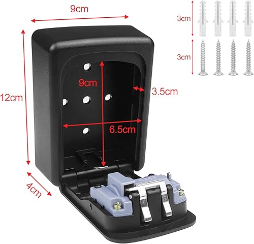 Ceisazira zinklegierung schlüsseltresor mit 4-stelligem zahlencode, wasserdicht und rostfrei schlüsselkasten, schlüsselsafe, wandmontage schlüsselbox für hau schlüssel, garagen, schule, büro, schwarz - Cheap-Us