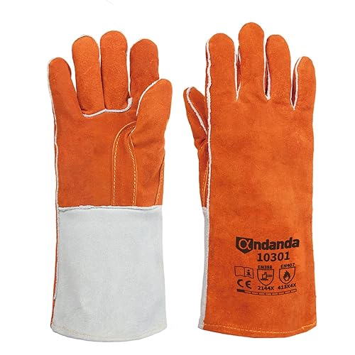 ANDANDA Schweißhandschuhe, Grillhandschuhe, Hitzebeständig und verschleißfest -Kaminhandschuhe Feuerfest für Schweißer/Kamin/BBQ/Gartenarbeit/Grillen/Küche/Backofen/Mikrowellenherd ，1 Paar - Cheap-Us