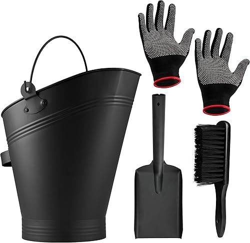 DecoExpress Aschekasten Kaminzubehör Set mit Ascheeimer 7 Liter, Asche Schaufel, Bürste & Handschuhe - Kamin Werkzeug Set - Cheap-Us