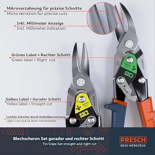 Presch Blechschere Gerade - Profi Trockenbau Werkzeug für CW und UW Profile, Blech Schneiden uvm. - Metallschere mit Hebelübersetzung - 250mm - Tin Snips - Cheap-Us
