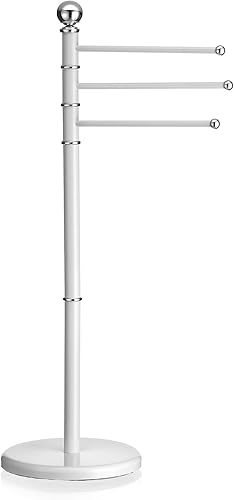 CARO-Möbel Handtuchhalter Petra Handtuchständer Badetuchständer mit 3 beweglichen Handtuchstangen, Metallgestell in weiß lackiert - Cheap-Us