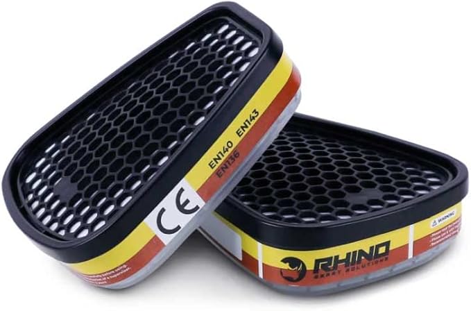 Rhino D-A/E-1 Aktivkohle-Kartuschen (organische Dampf und saure Gase) für Vollmasken und Halbmasken Typ RH-M101, RH-7011 und 3M-Maske, 2 Stück - Cheap-Us