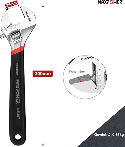 MAXPOWER Schraubenschlüssel Verstellbar Set mit Falttasche, 2 Stück Rollgabelschlüssel 150mm/250mm, Maulweite 36mm/52mm, CR-V Stahl, ergonomischer Griff - Cheap-Us