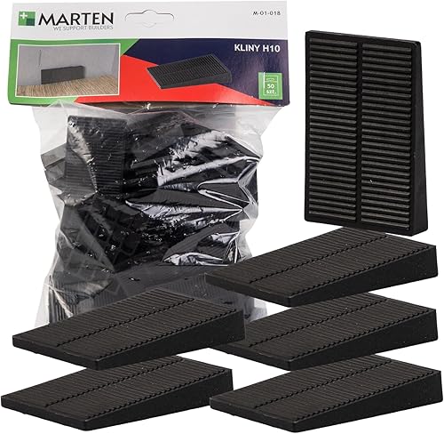 MARTEN Montagekeile Kunststoff – Universalkeile für präzises Ausrichten und Fixieren bei Türen, Fenstern und Dachlatten | 50 Stück | Schwarz, 10 mm Höhe, 58 mm Länge, 38 mm Breite - Cheap-Us