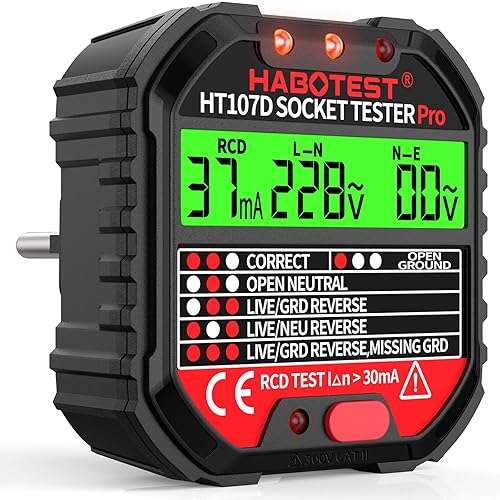 YEREADW Steckdosentester mit RCD-Prüfung, Steckdosenprüfgerät mit Kontrollleuchten-Anzeige, 6 Arten von Fehlerdiagnose, Spannungsprüfer FI Tester 90-250V/45-65Hz, CAT ll 300V - Cheap-Us