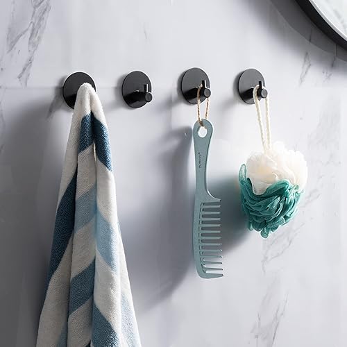 Feligio Handtuchhaken ohne Bohren, Haken Selbstklebende aus Edelstahl, Wandhaken Selbstklebend Handtuchhalter für Bad Toilette Küche(Schwarz, 4 Stück) - Cheap-Us