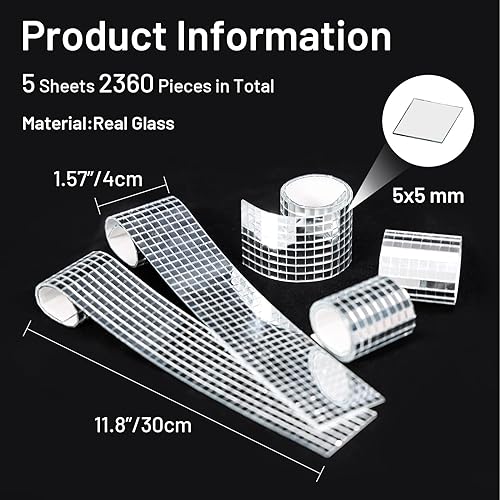PP OPOUNT 2360 Stück 5 x 5 mm Mini Spiegelmosaiksteine, Selbstklebend Spiegelfliesen, Spiegel Mosaik Aufkleber für Basteln und Dekorieren - Cheap-Us