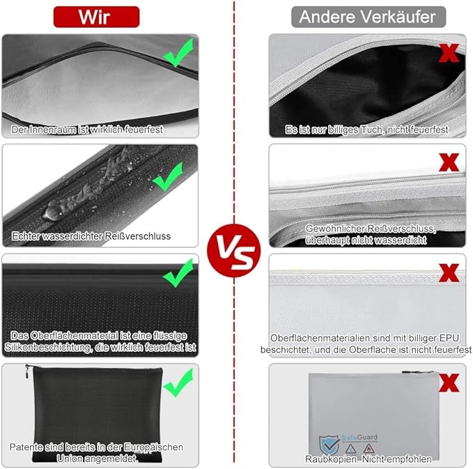 ZAERM Feuerfeste Dokumententasche,Tresor Feuerfest Wasserdicht 39 x 13 x 31 cm, Feuerfeste Dokumentenbox für A4-Dokumente Passbank Bankdatei Geldschmuck Wertsachen - Cheap-Us