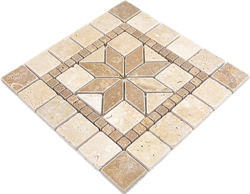 Naturstein Mosaik Einleger Fliese Travertin beige walnuss für WANDDEKO BAD WC KÜCHENDEKO - Cheap-Us