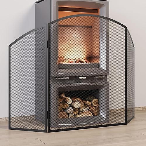 Kingson Schwarzer Kaminschutz, 96,5 x 61 cm, Feuerschutz für Holzbrenner und Holzbrenner, Baby-Sicherheitskaminschutz, Kamingitter für offenes Feuer - Cheap-Us
