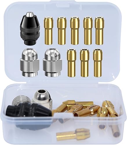 RUNYU Dremel Bohrfutter Set, Dremel 4486 Bohrfutter, 4485 Spannzangen, Messing Schnellwechsel Spannköpfen für Dremel 4000, Trio und Mehr, mit Box (11 Stück) - Cheap-Us
