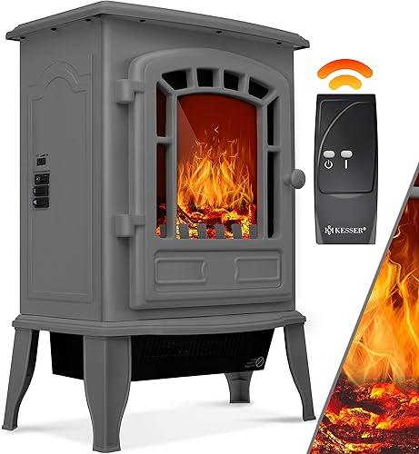 KESSER® Elektrokamin mit Heizlüfter & Fernbedienung 2000W Elektro Kamin Elektrischer Heizung LED Kaminfeuer Effekt Kaminofen Flammeneffekt Heizer Ofen geräuscharm regelbar Schwarz - Cheap-Us
