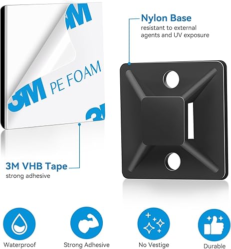 100 Stück Klebesockel für Kabelbinder 20 X 20mm, Selbstklebend Kabelbinder Halter Kabelschellen Set, Kabelbinder Sockel Weiß Kabelbinderklebepads Halterung für Kabelbefestigung - Cheap-Us