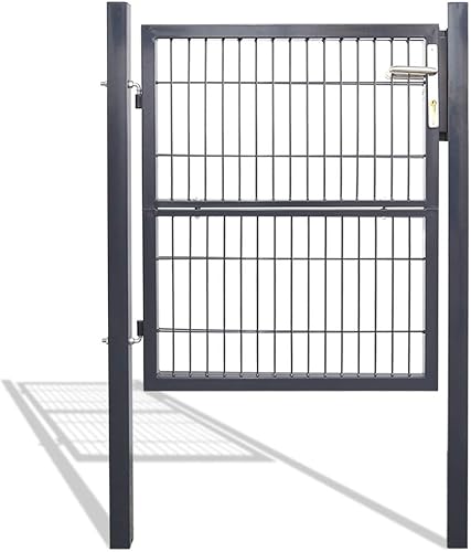 Jiubiaz Gartentor aus verzinktem Stahl, 120x100cm Anthrazit inkl.hochwertigem Griff, Schloss und Schlüsseln, Gartentür, Hoftor, Zauntor für Stabmattenzaun - Cheap-Us