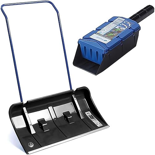 BigDean Großraum Schneeschieber 80 cm Breit mit Rädern + Salzstreuer Profiqualität Schneewanne Schneeschaufel Schneeräumer + 2 Ersatzräder - Cheap-Us