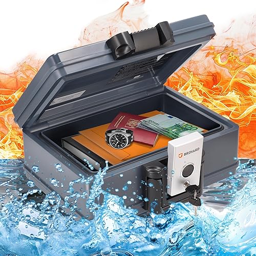BRIHARD - Zertifizierte Feuerfeste Dokumentenbox 2017 A4, Safe Tresor Feuerfest Wasserdicht mit Schlüssel, Feuerfeste Box für Geld & Dokumente, Tragbarer Safe Box mit Griff H 15,5 x B 40,7 x T 32,1 cm - Cheap-Us