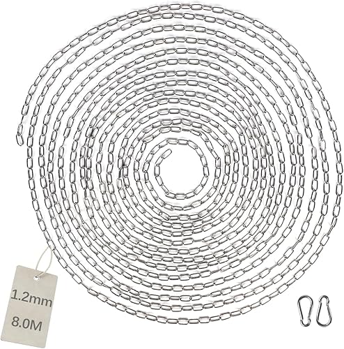 EXLECO 7M Edelstahlkette φ2mm Stahlkette Kette Gliederkette Absperrkette Zierkette mit 2 Karabinerhaken Metallkette zum Aufhängen Hundekette Ankerkette Rundgliederkette langgliedrig poliert - Cheap-Us