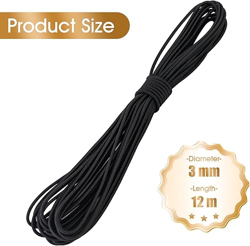 Gummiseil 2mm 12m, Schwarz Expanderseil Planenseil Wetterfestes Spannseil Gummischnur Gummikordel Gummiband für DIY Basteln Nähen, Gepäck, Camping (Schwarz, 2MM X 12M) - Cheap-Us