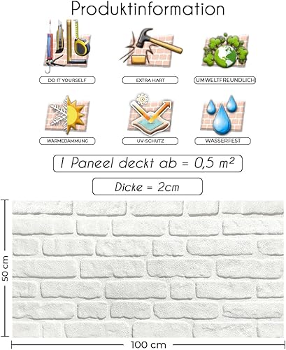 IZODEKOR Wandverkleidung Steinoptik Styropor 3D Wandpaneele - Verblender Steinoptik für Küche, Badezimmer, Balkon, Schlafzimmer, Wohnzimmer, Küchenrückwand und Teras | Schneewittchen - Cheap-Us