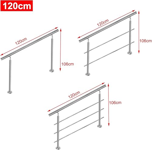 Aufun Edelstahl Handlauf 80cm Treppengeländer Innen und Außen mit 2 Pfosten für Treppen, Brüstung, Balkon (80cm, 0 Querstreben) - Cheap-Us