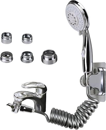 Waschbecken-Wasserhahn-Schlauchsprüher, Bretoes Spülbecken-Wasserhahn-Sprühset mit 1,5 m Brauseschlauch, Schnellbefestigung an Küche, Badezimmer, Wasserhahn für Haustierdusche, Haare, Waschen, Babybad - Cheap-Us