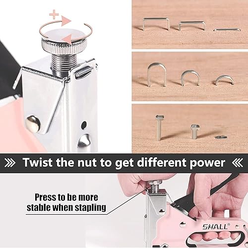SHALL Handtacker Set, 3 in 1 Leistungsstarker Holztacker mit 3000 Klammern, Regulierbarer Schusskraft, Tackerpistole für Tischlerei, Dekoration, Kabelbefestigung, Inkl Klammerentferner - Cheap-Us