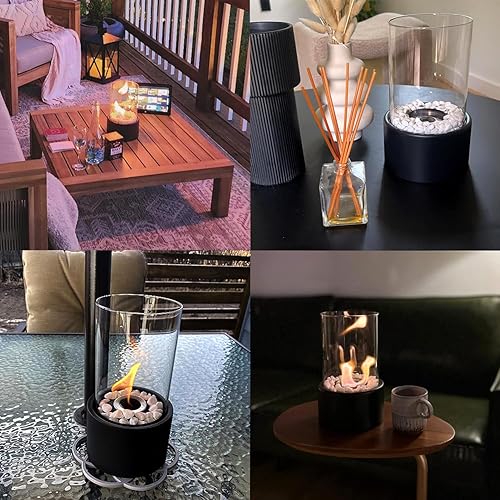Tischkamin [3h Brenndauer] | Tischfeuer Outdoor & Tischfeuer Indoor | Bio Ethanol Kamin mit Verstellbare Flamme & Abnehmbarem Sicherheitsglas | Bioethanol Tischkamin Balkon Deko - Cheap-Us