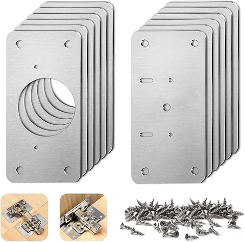 Ziamzra 12Stk Scharnier Reparaturset Edelstahl Scharnier Reparaturplatte für Schränke Reparaturplatte Scharnier 9X5cm Scharniere Reparaturplatte mit 72Stk Schrauben für Schrank Schublade Wohnmöbel - Cheap-Us