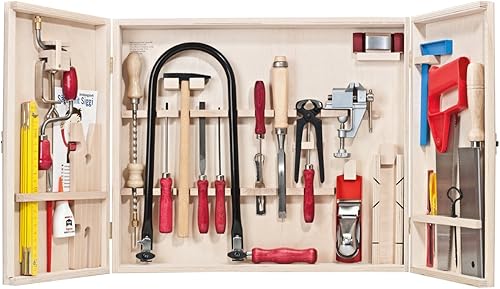 Pebaro 419 Profi-Laubsägeschrank, 33 Teile, komplettes Set im Holzschrank, Stahlwerkzeuge, Laubsägebogen made in Germany, Bohrmaschine, Holz, Laubsägen, Geschenkidee für Profis und Handwerker - Cheap-Us