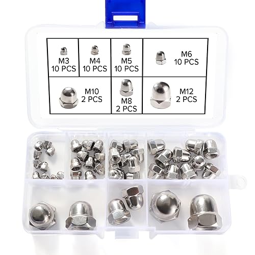 Lyeteung 46 Stücke M3/M4/M5/M6/M8/M10/M12 Sechskant Hutmuttern Edelstahl, Sechskant-Hutmuttern, Eichel-Kuppelkopf-Sechskantmuttern Sortiment Kit, für Schrauben, Bolzen - Cheap-Us