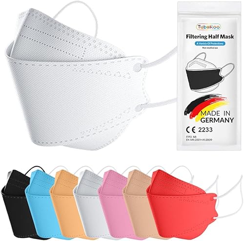 TubeRoo FFP2 Maske Fischform, 10 Stück Masken, Made in Germany Versand aus Deutschland, weiche Ohrschlaufen Bänder Atemschutzmaske - Cheap-Us
