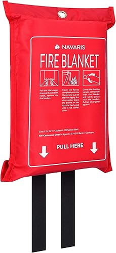 Navaris Löschdecke aus Glasfaser 1,20x1,20m - Feuerlöschdecke für Fettbrände - Brandschutzdecke Küche Auto - Feuerdecke Feuerlöscher Decke - Cheap-Us