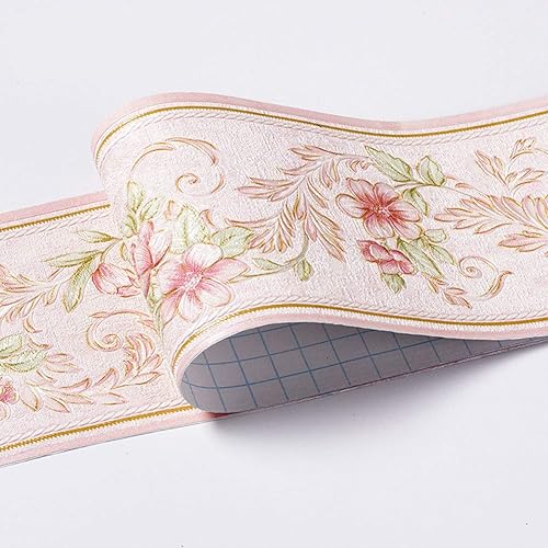 Wasserdichte Tapetenbordüre mit Blumenmuster, 3D-Muster, Wandaufkleber, abnehmbar, selbstklebend, für Küche und Badezimmer, 10,6 x 500 cm (Rosa) - Cheap-Us