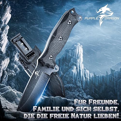 Purple Dragon Outdoor Messer Survival,Feststehendes Jagdmesser mit D2 Stahl Klinge,Scharf Fung Tang Messer mit 13CM G10 Griff,Kydex Scheide(Grün) - Cheap-Us