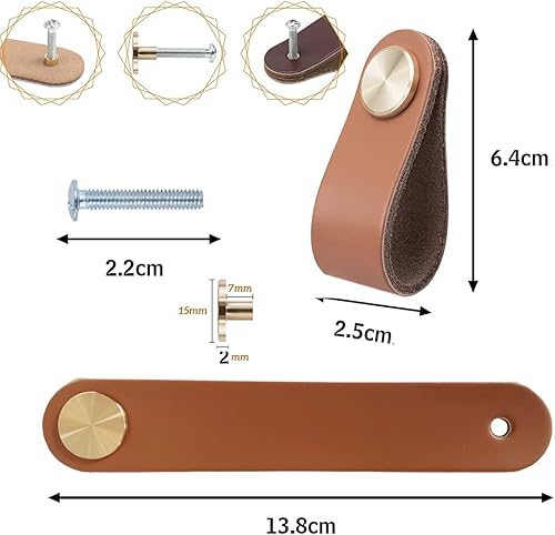 4 Stück Ledergriffe für Möbel,6.4 x 2.5 cm Handgemachte Griff Möbelknöpfe Leder Möbelgriffe,Schrank knöpfe,Schrankknöpfe für Küchenschränke, Kleiderschrank - Cheap-Us