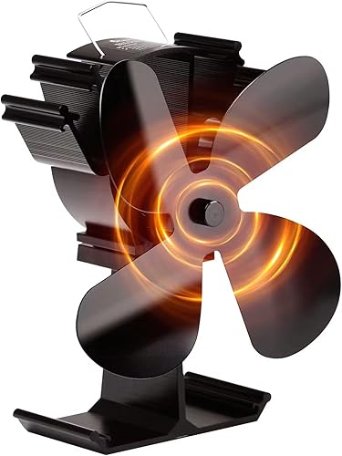 Wärmebetriebener Ofen-, Kaminventilator und Thermometer, Kombination für Kamin, Holzscheitbrenner, mit 4 Flügeln - Cheap-Us