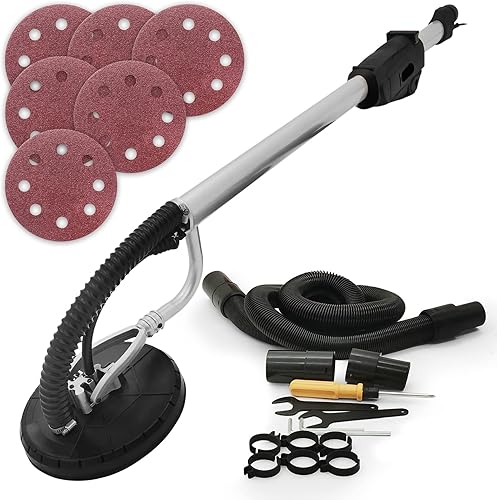 TIMBERTECH® Trockenbauschleifer - 710W, 6 Schleifscheiben Ø 220mm, 1.000-2.100U/min, 6 Geschwendigkeiten, Rot/Schwarz-Langhalsschleifer, Deckenschleifer, Wandschleifer, Deckenschleifmaschine (Schwarz) - Cheap-Us