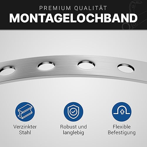 GARSIDURO® Montagelochband [19mm x 10m] | Profi Lochband aus verzinktem Stahl zur Befestigung von Kabeln, Leitungen und Rohren | Flexibles Montageband Stahl verzinkt 0,6mm stark aus Metall - Cheap-Us