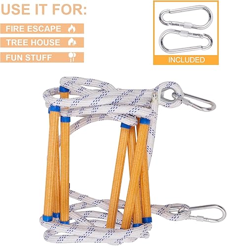 XINSHUNCAN Strickleiter Feuerfeste Rettungsleiter, 5m Feuerleiter mit Karabiner,Notfallsicherheit Tragbar Klettern Rettung Seilleiter Reißfest für 2-stöckiges Hauptfenster Balkon Geländer Baumhaus - Cheap-Us