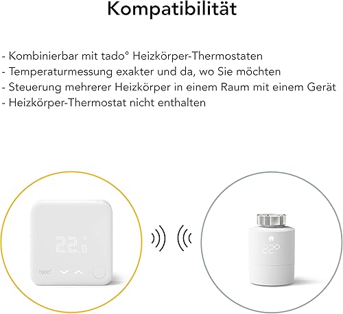 tado° Funk-Temperatursensor X, Zusatzprodukt für Smarte Heizkörperthermostate X, für optimale Heizkörpersteuerung, Energie und Kosten sparen, einfache DIY Installation, nicht kompatibel mit tado° V3+ - Cheap-Us