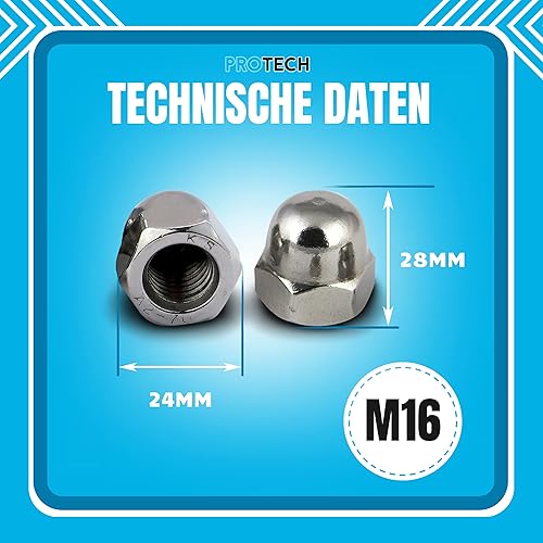 PROTECH 50 Stück Hutmuttern M14 Edelstahl aus rostfreiem A2 V2A Kappenmuttern Sechskantmuttern Muttern hohe Form DIN 1587 für Schrauben Gewindestangen - Cheap-Us